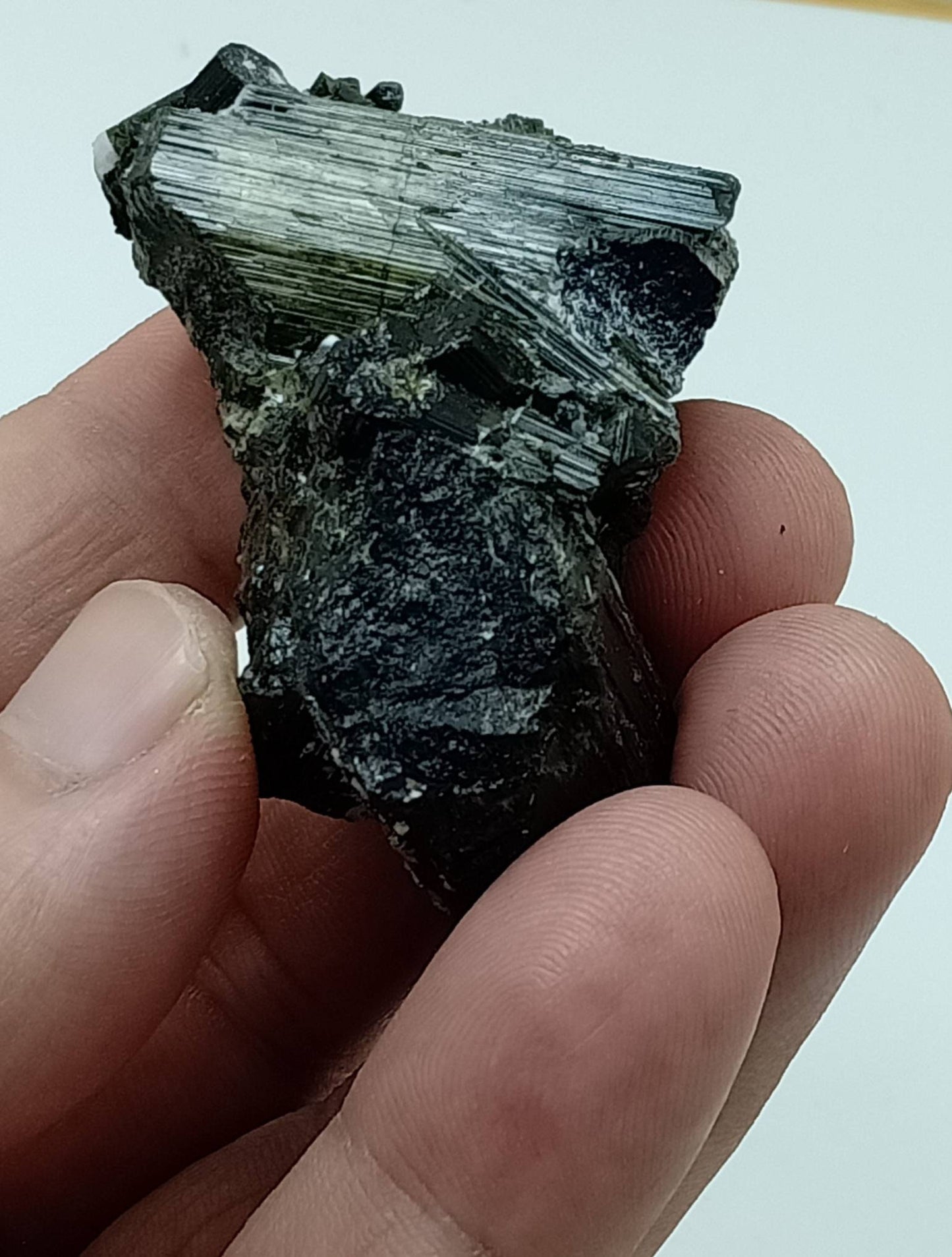 Dark green color Tourmaline crystals cluster with chatoyance effect 51 grams