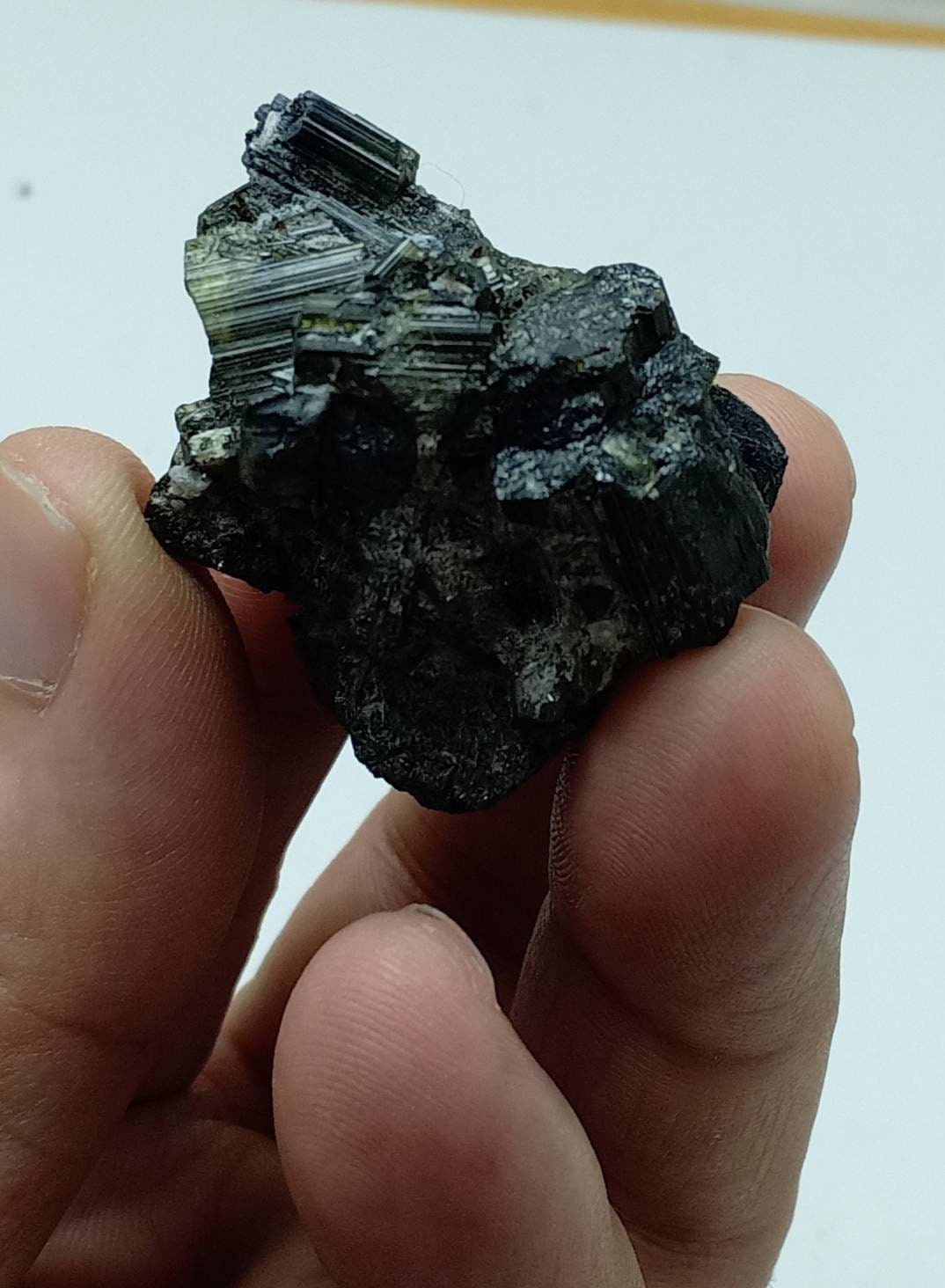 Dark green color Tourmaline crystals cluster with chatoyance effect 56 grams