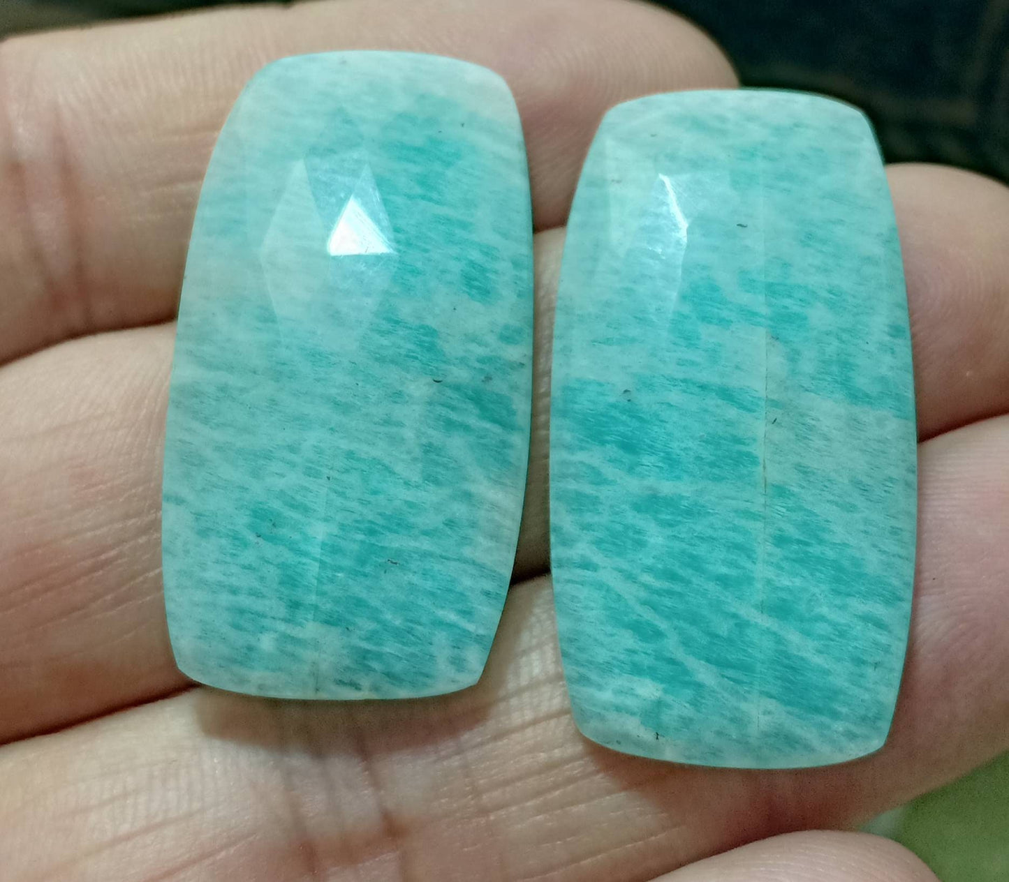 An amazing pair of Amazonite rose cut pair 58 carats
