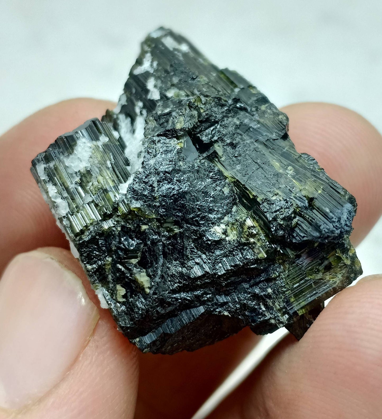 Dark green color Tourmaline crystals cluster with chatoyance effect amazing lustre 21 grams