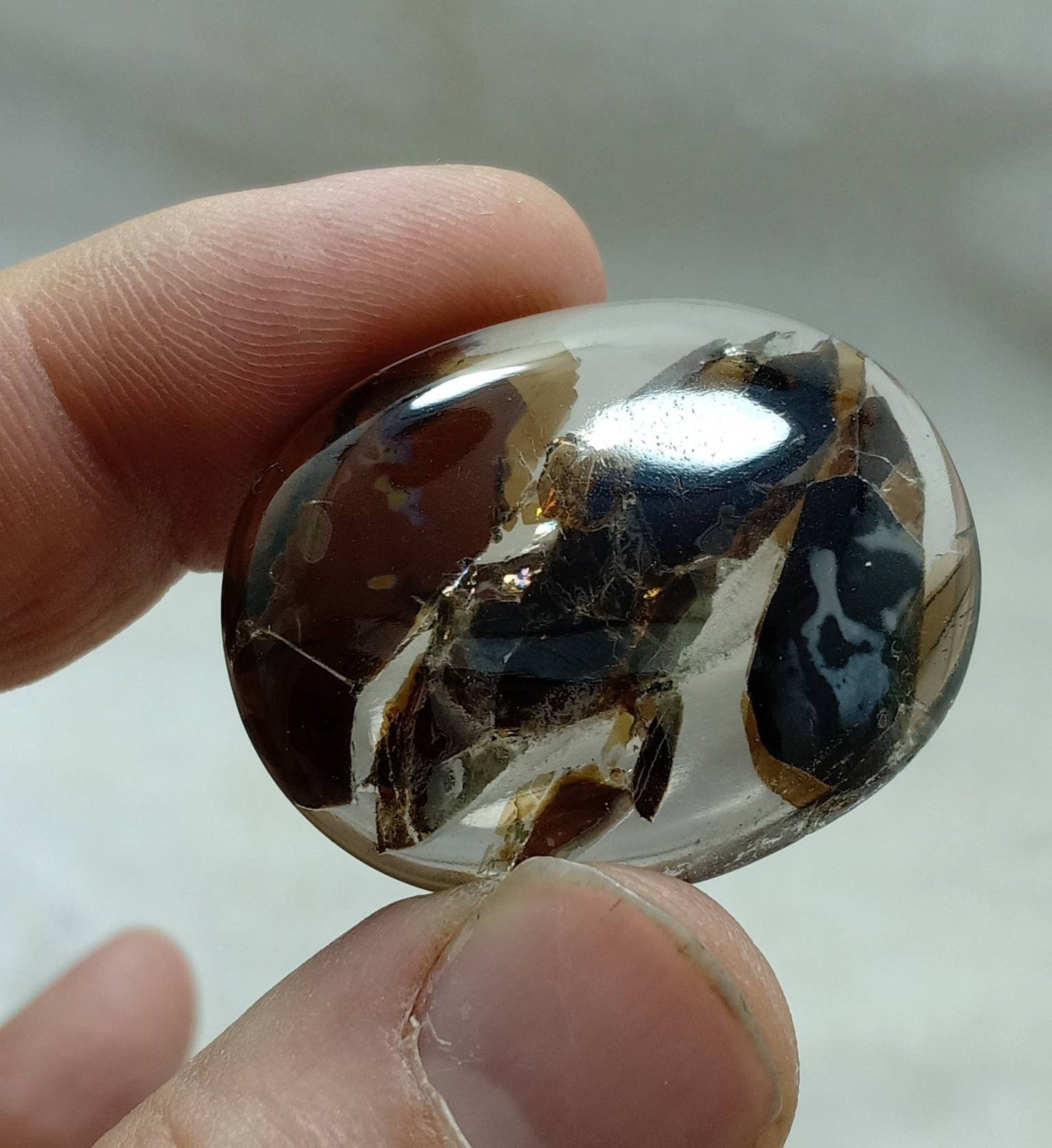 Amazing Mica included Quartz cabochon 88 carats