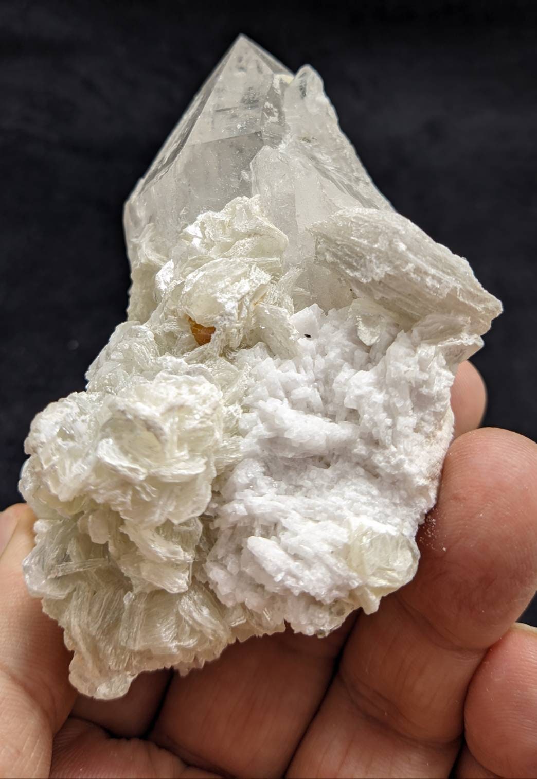 Rare microlite on matrix with quartz, muscovite, and cleavelandite 265g