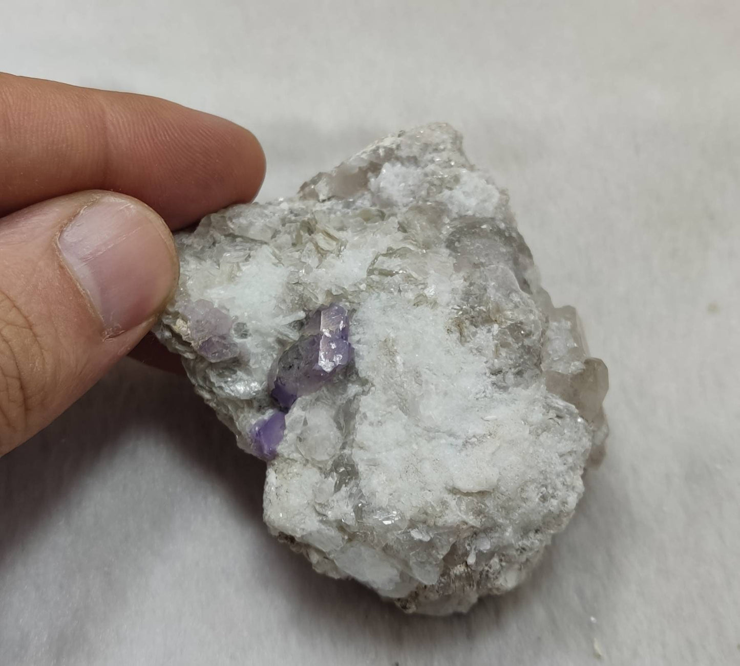purple Apatite crystals on matrix with quartz and mica 127 grams