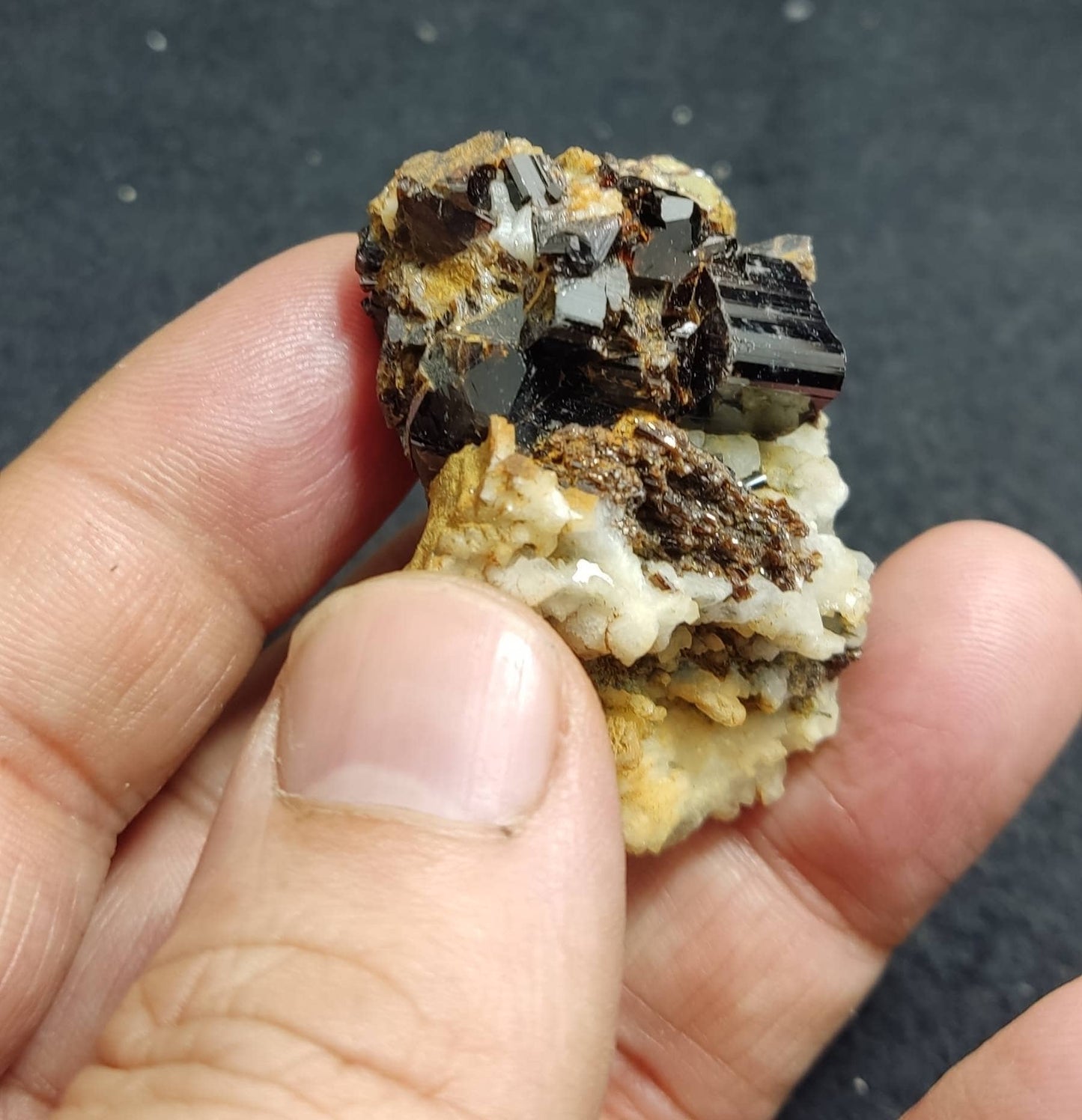 Lusterous crystal specimen of dark brown Vesuvianite on matrix 43 grams