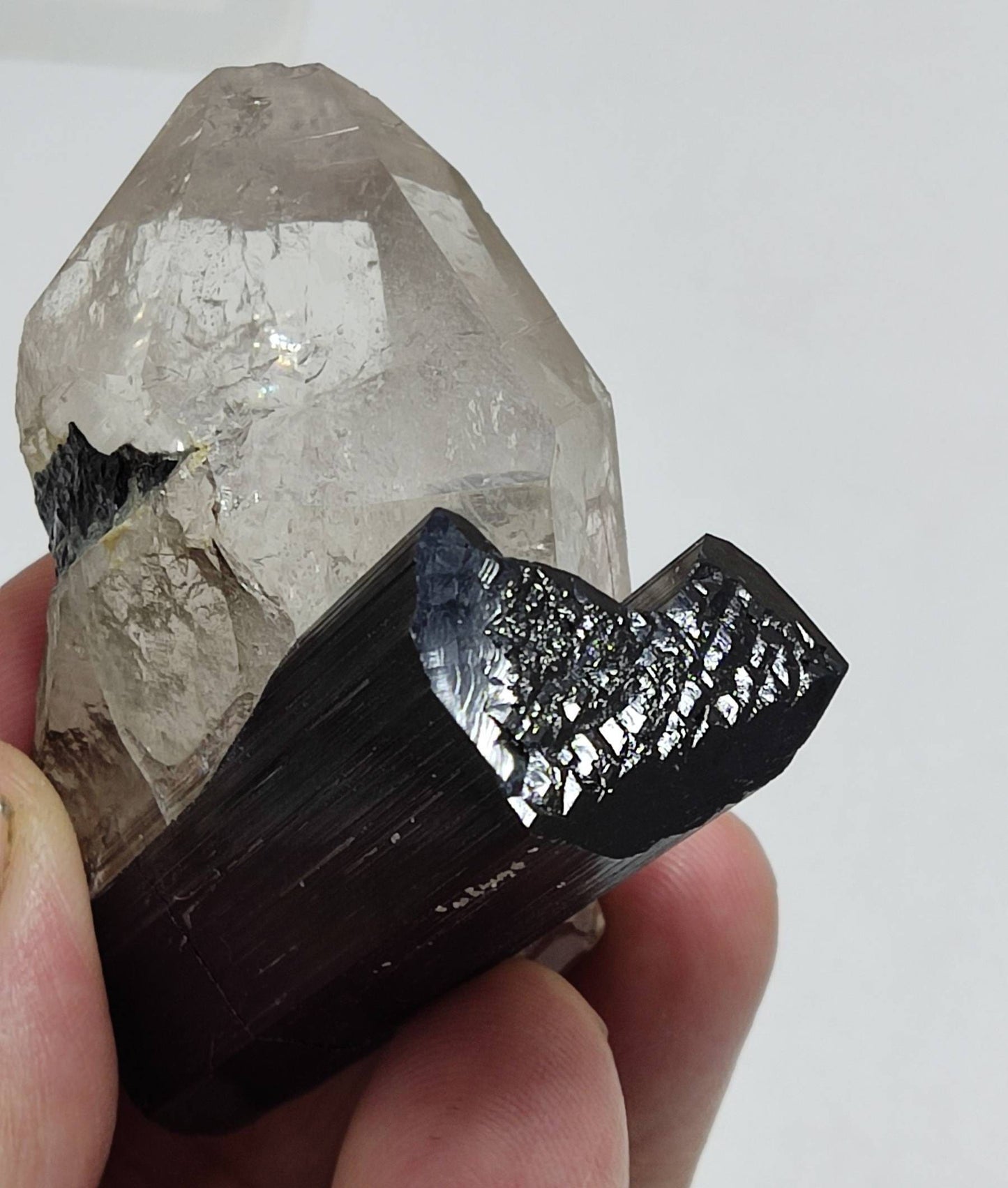 An amazing beautifully terminated specimen of green cap Tourmalines crystal with terminated topaz and Quartz crystals 127 grams