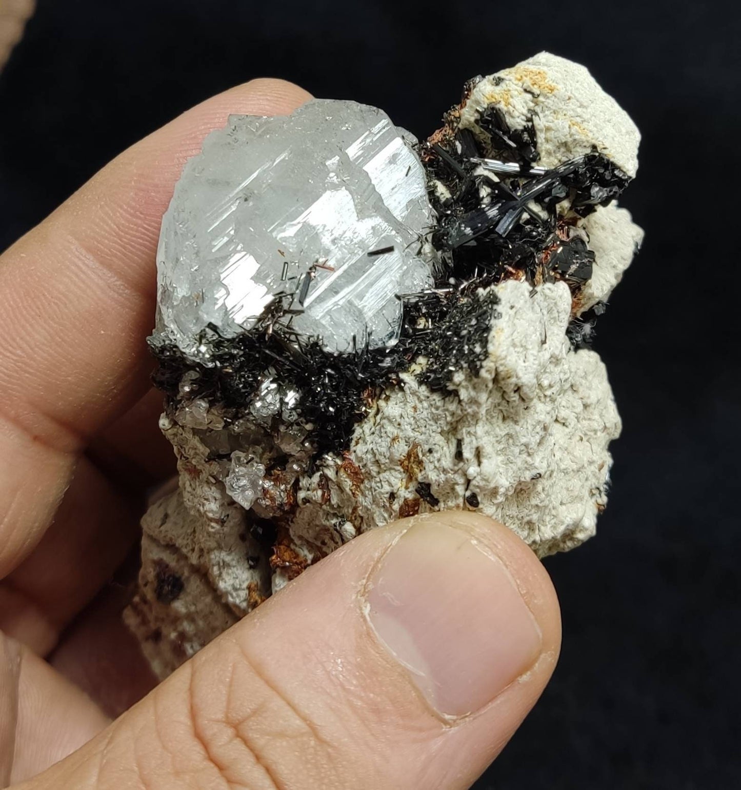 An amazing specimen of black tourmaline, siderite, quartz and Rutile on matrix 170 grams