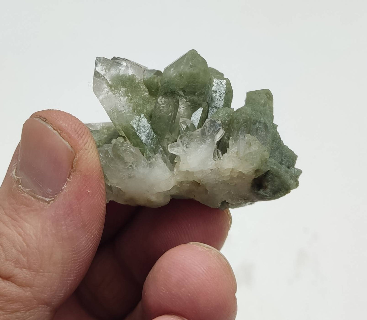 An Aesthetic small Natural crystals cluster of beautifully terminated Chlorite Quartz 27 grams