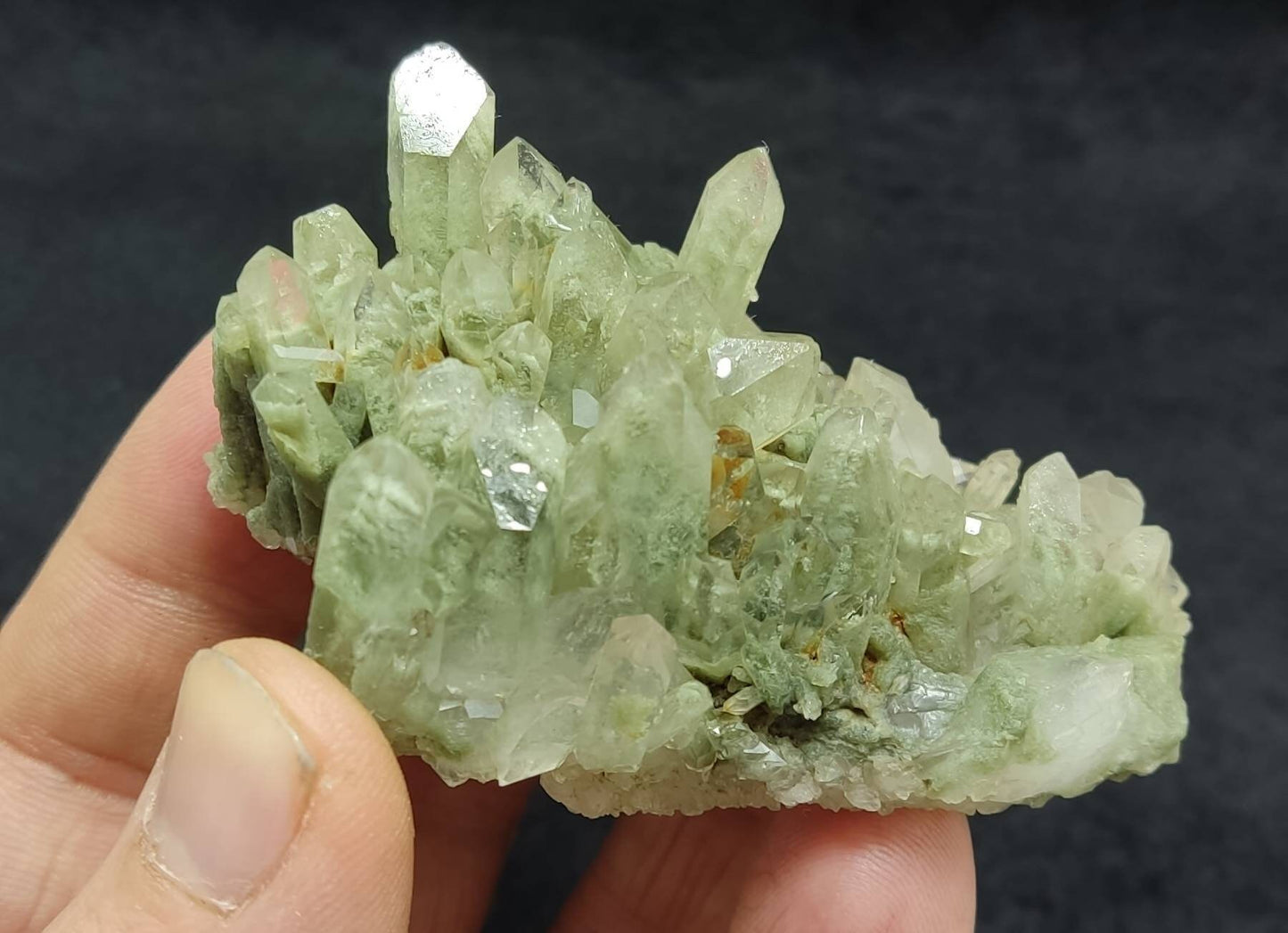 An Aesthetic Natural crystals cluster of beautifully terminated Chlorite Quartz 95 grams