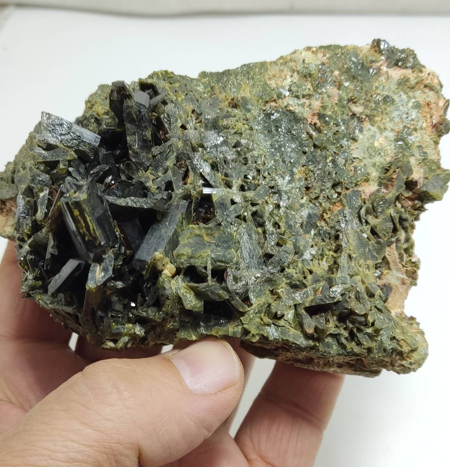 An amazing specimen of epidote crystals cluster 487 grams