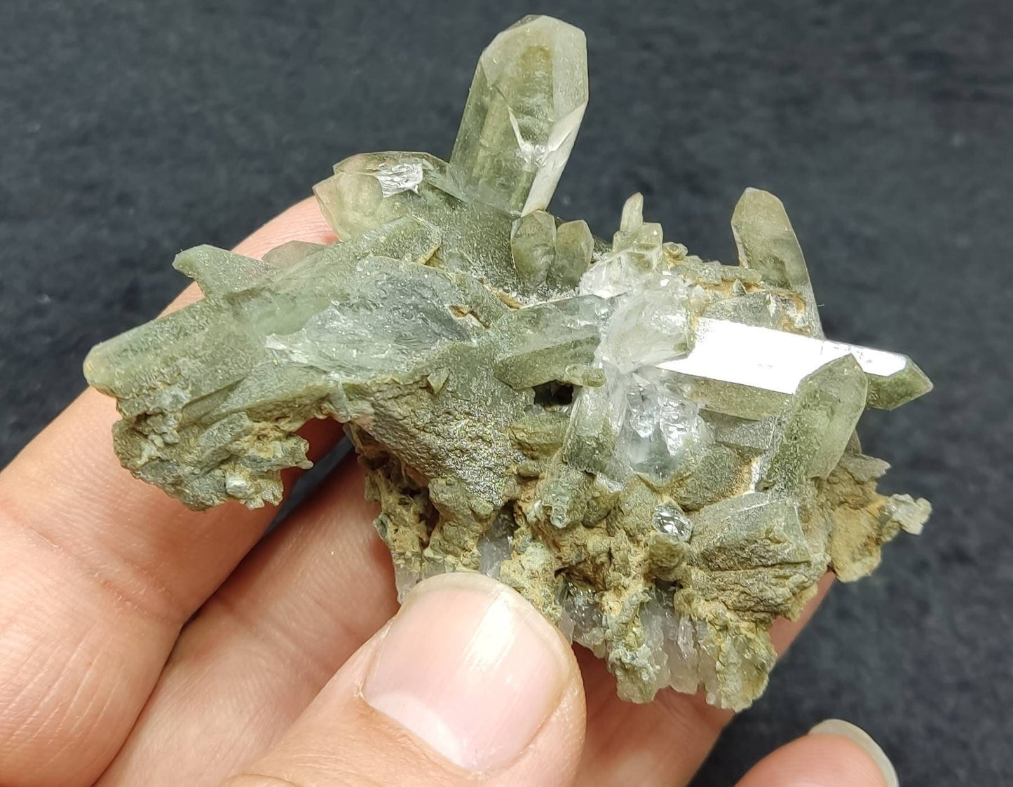 An Aesthetic Natural crystals cluster of beautifully terminated Chlorite Quartz 53 grams