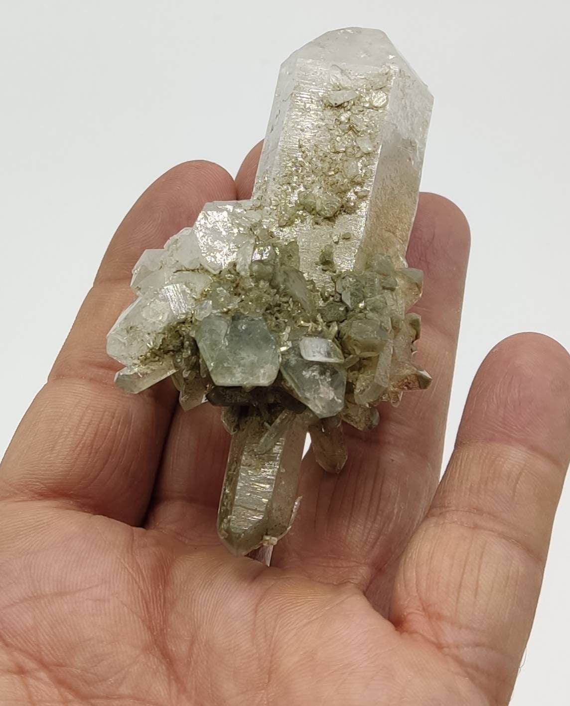 Natural Chlorite Quartz crystals cluster 104 grams