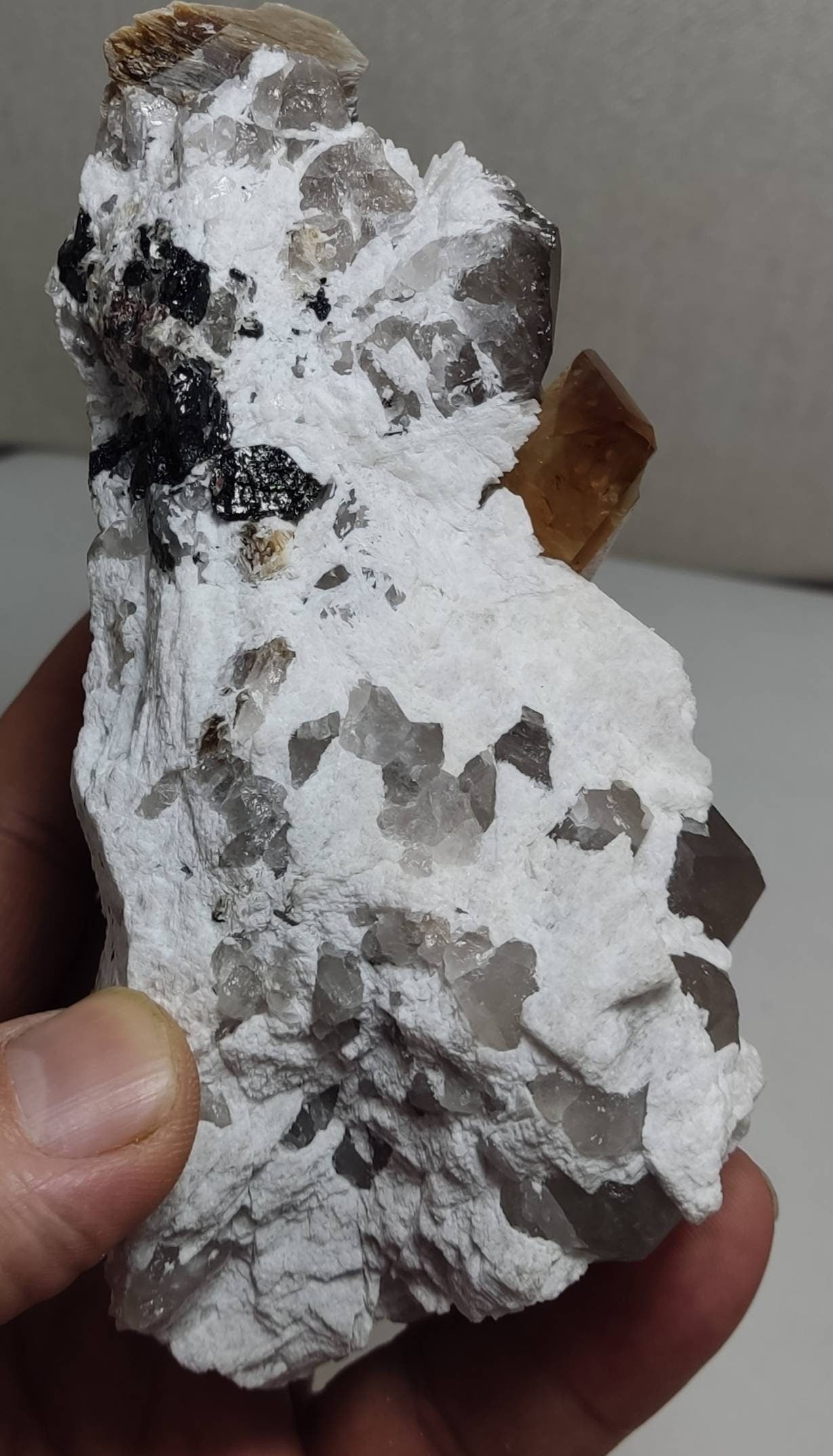 Natural terminated peach color Topaz crystal on matrix 677 grams