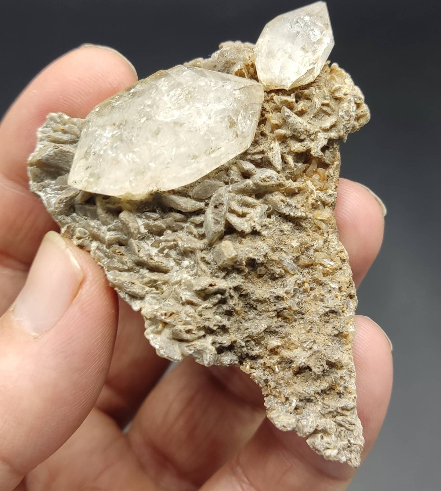 DT diamond like quartz crystal on matrix with calcite 49 grams
