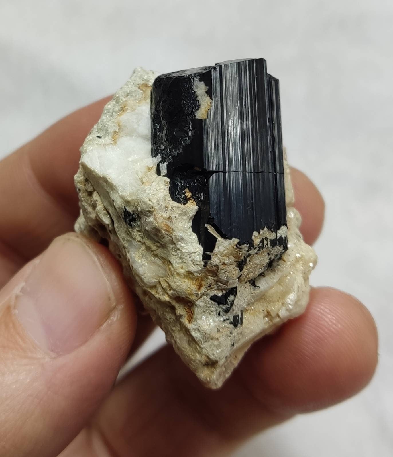 An Aesthetic Natural black Tourmaline crystal on matrix with albite 49 grams