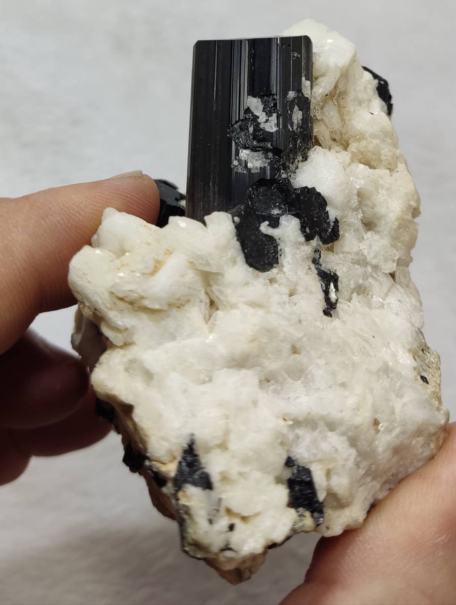 An Aesthetic Natural Tourmaline crystals specimen on matrix of Albite 357 grams