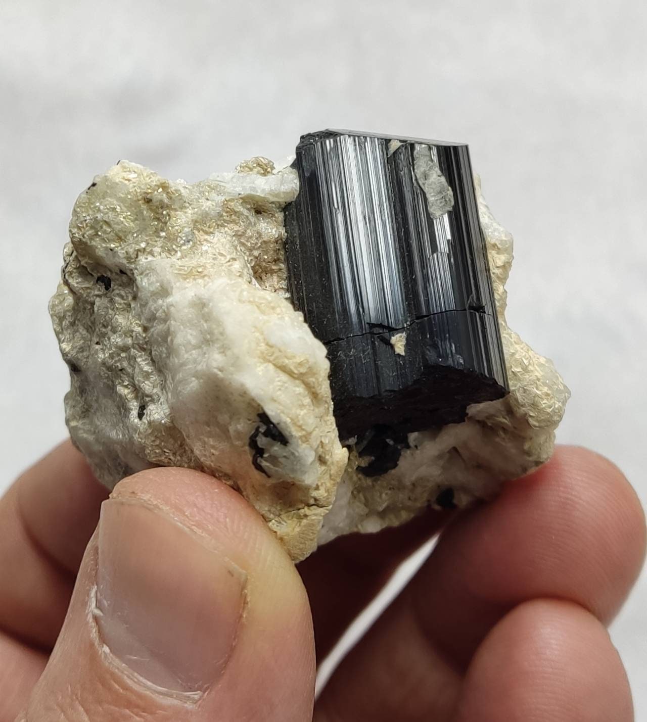 An Aesthetic Natural black Tourmaline crystal on matrix with albite 81 grams