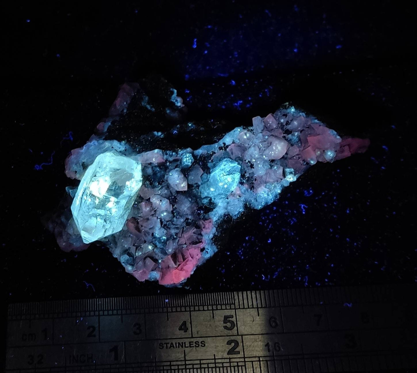 An amazing terminated petroleum included quartz crystal on matrix with calcite 83 grams