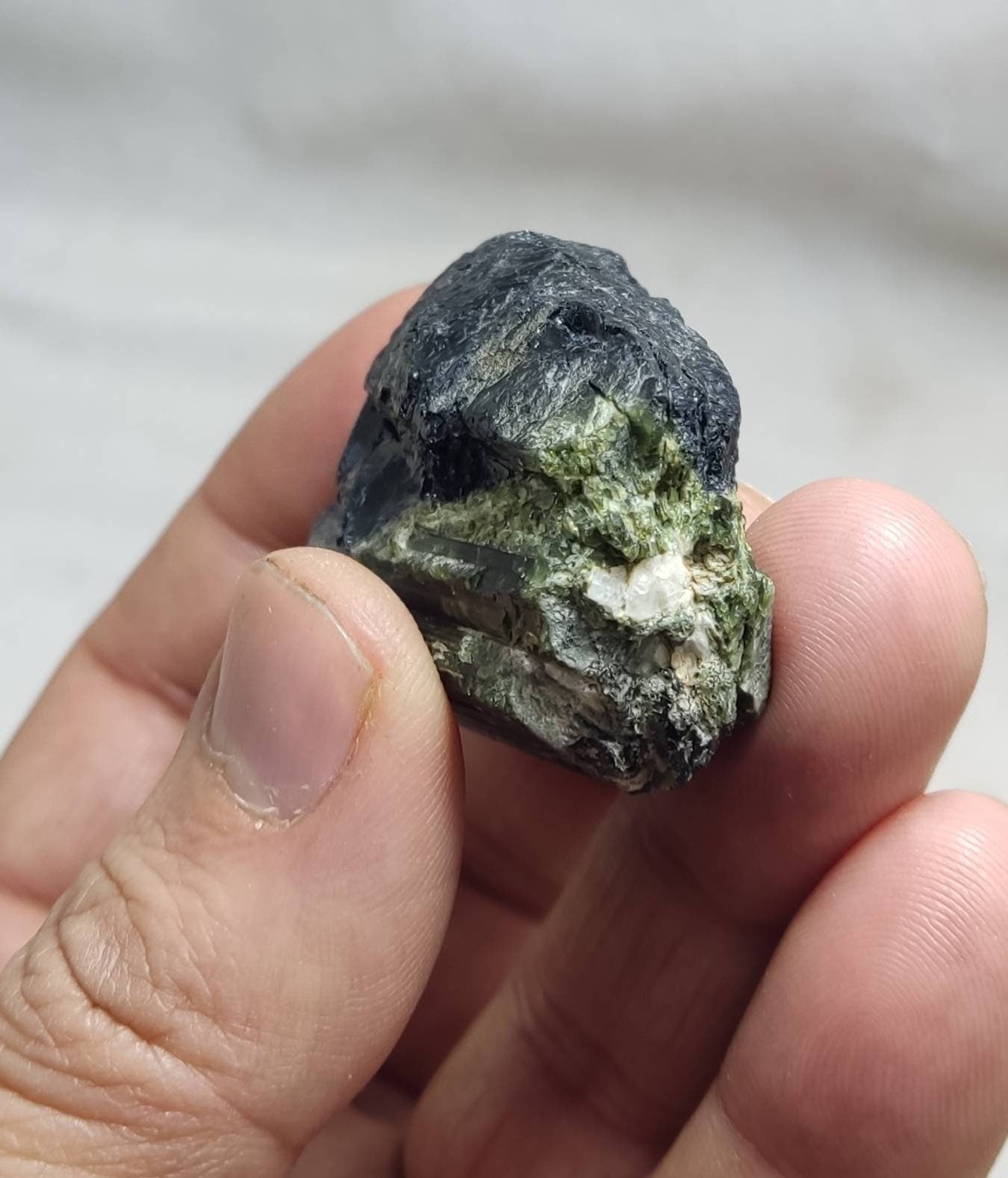 Dark green and black color Tourmaline crystal specimen 69 grams