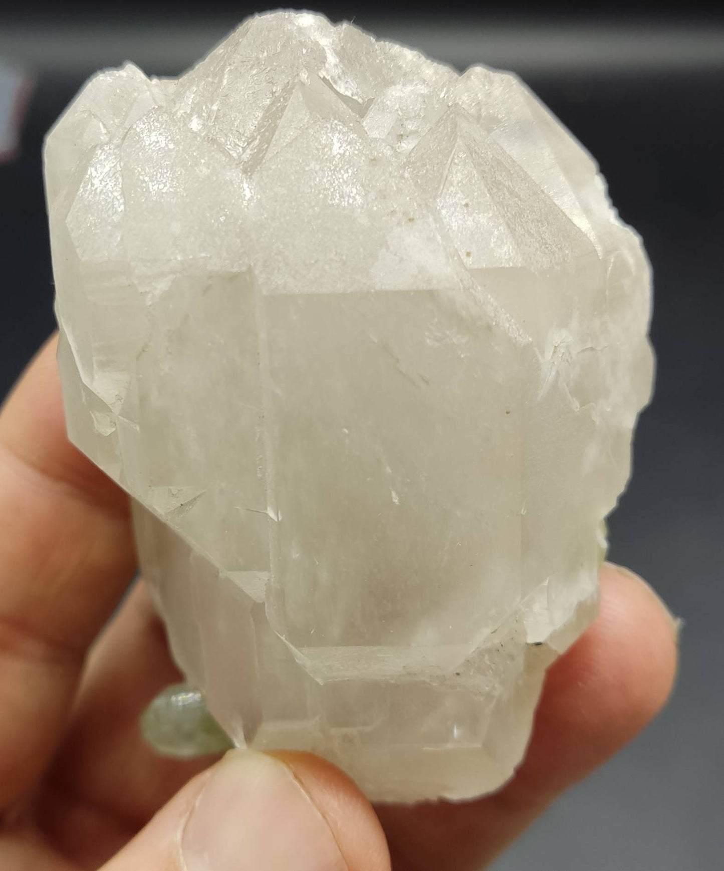 An amazing beautiful specimen of green Tourmaline crystal embedded in skeletal light smoky quartz 180 grams