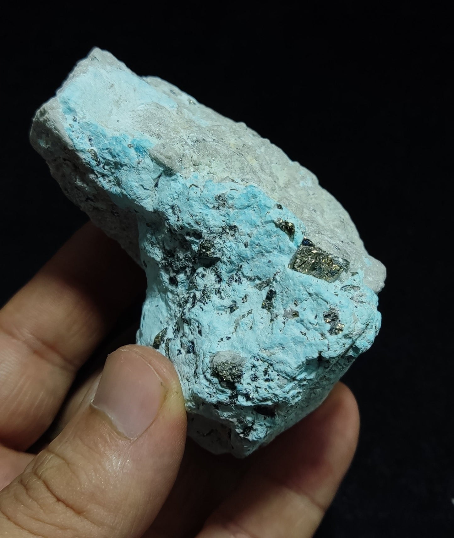 Natural rough turquoise in matrix with Pyrite 222 grams