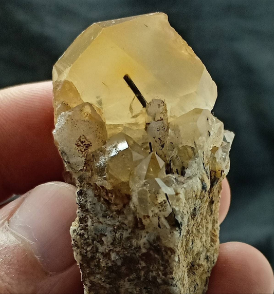 Astrophyllite Quartz Crystals cluster with aegirine inclusions on matrix of granite 53 grams