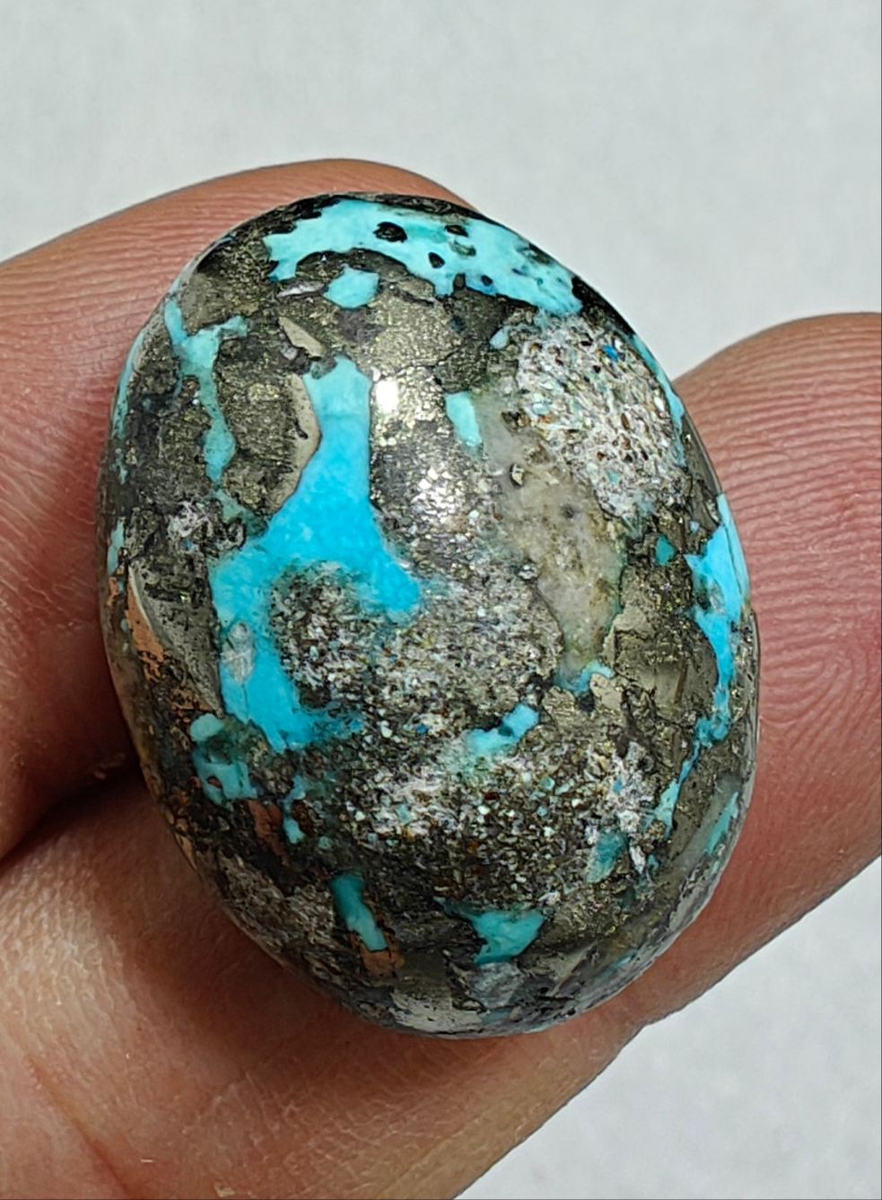 Single amazing natural turquoise cabochon with Pyrite 15 grams