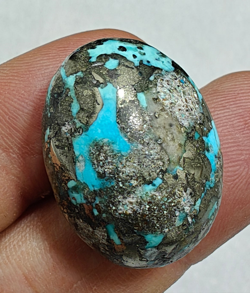 Single amazing natural turquoise cabochon with Pyrite 15 grams