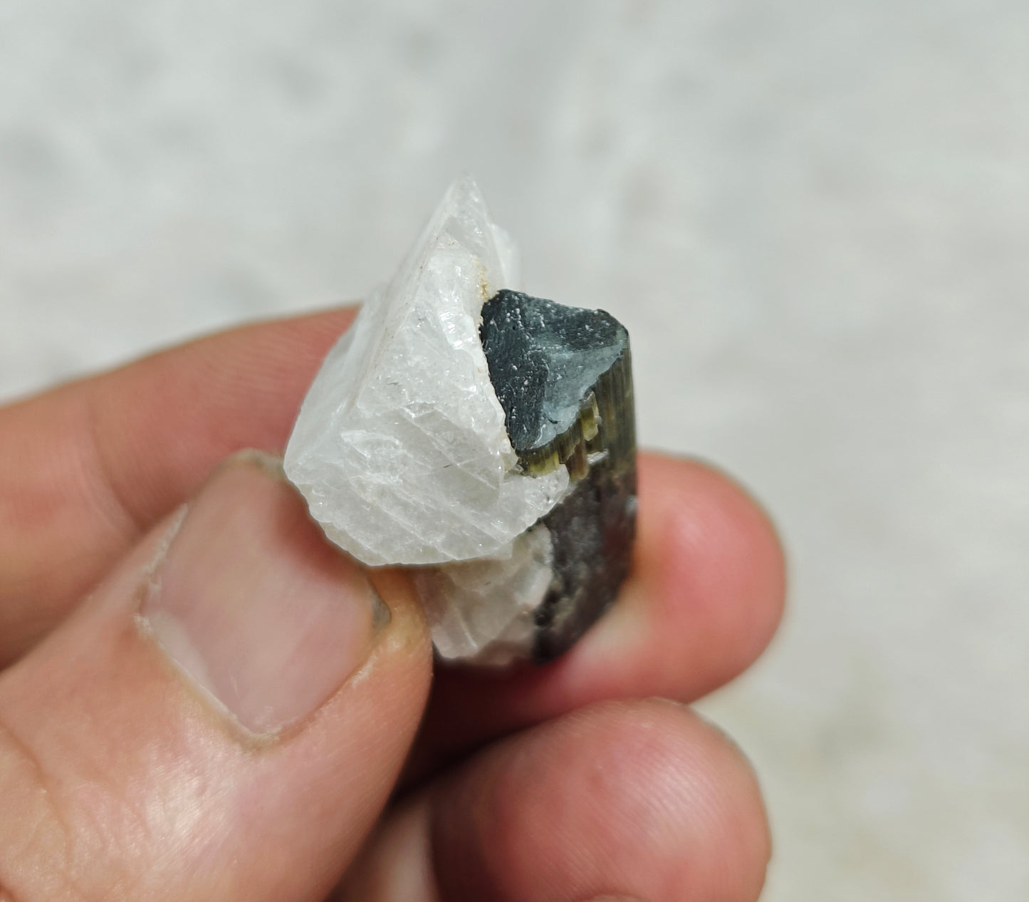 Natural green cap tourmaline specimen with Cleavelandite 60 carats