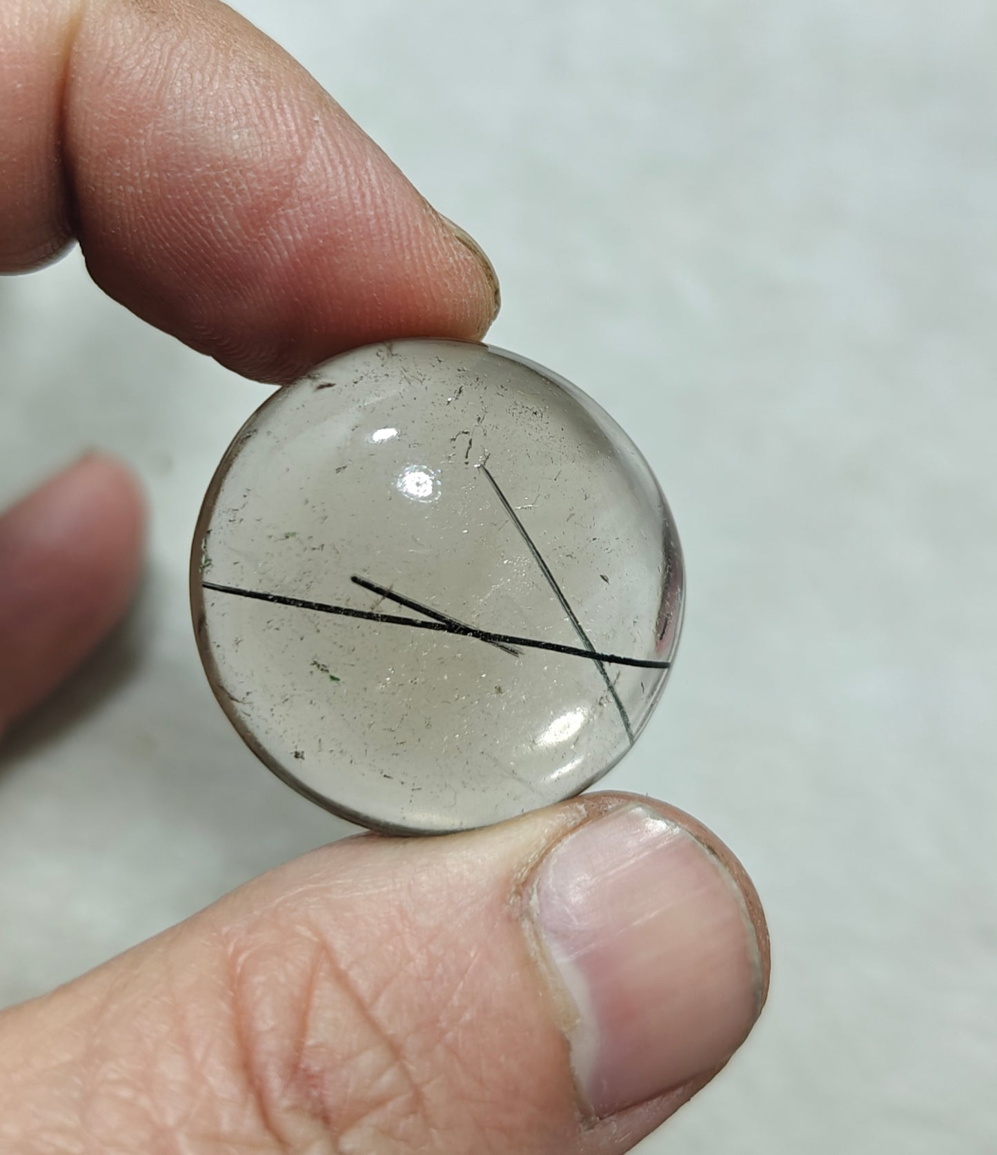 Tourmaline included smoky Quartz cabochon 64 carats