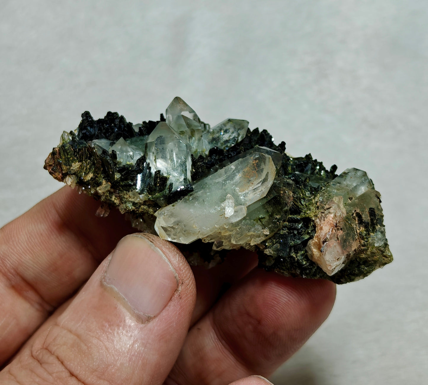 Natural quartz and Epidote cluster with 54 grams