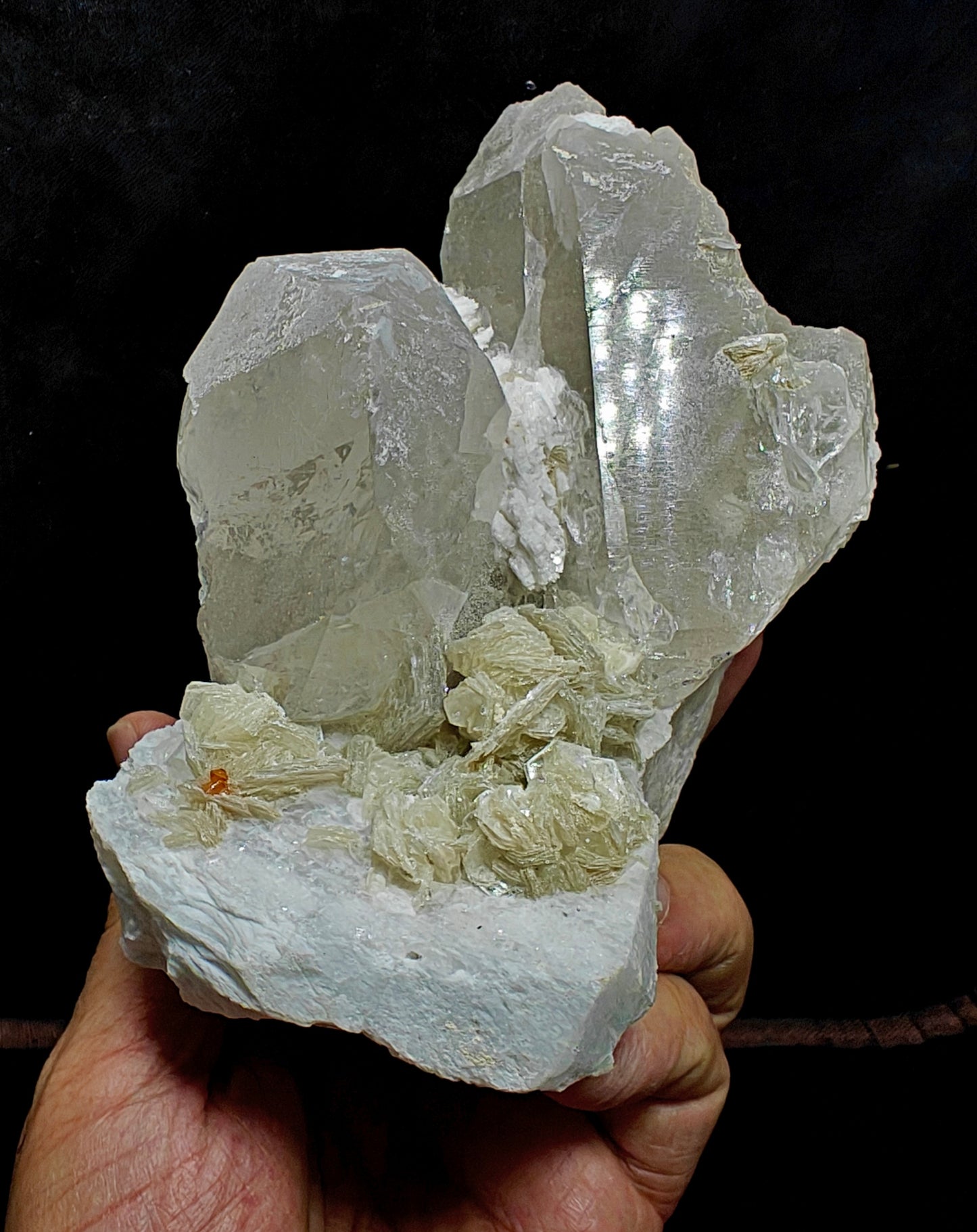 Amazing specimen of quartz crystals on Albite with muscovite and microlite 1099 grams