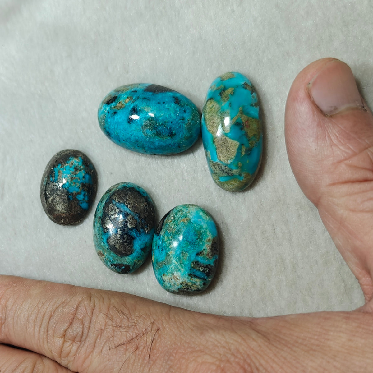 5 turquoise with Pyrite Cabochons total 40 grams