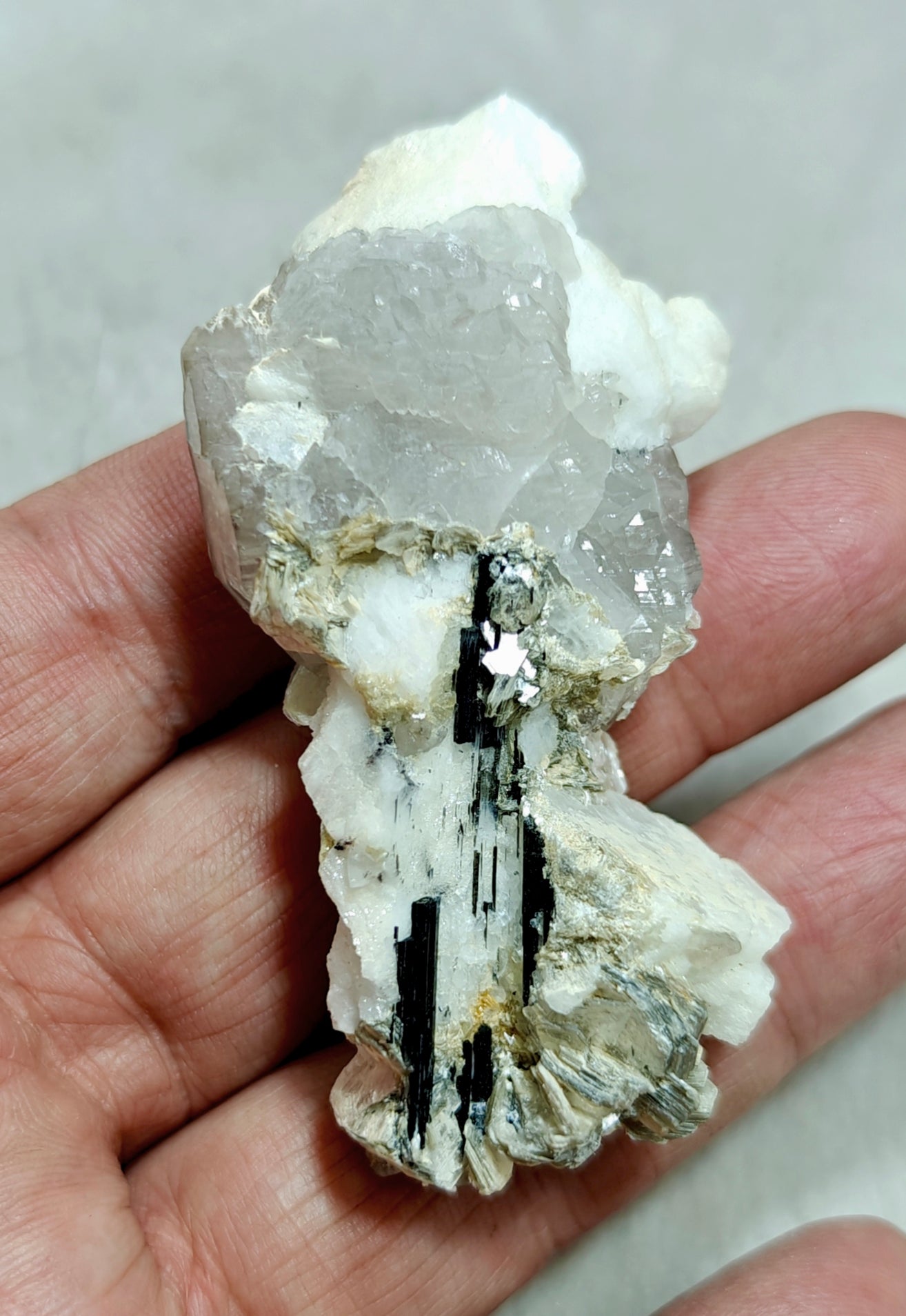 An Aesthetic Natural specimen of combination of Albite, etched Schorl, Quartz and Muscovite 51 grams