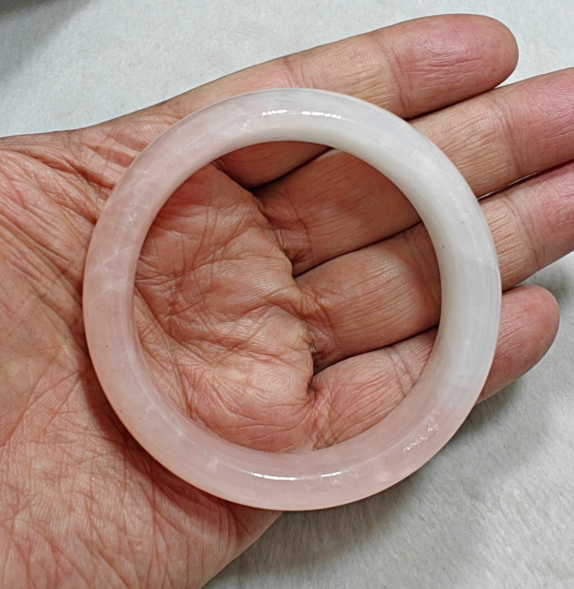 Natural bicolor calcite pink and white bangle 61 mm