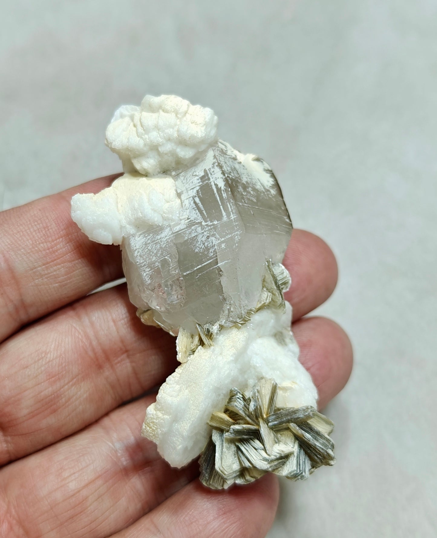 An Aesthetic Natural specimen of combination of Albite, etched Schorl, Quartz and Muscovite 51 grams