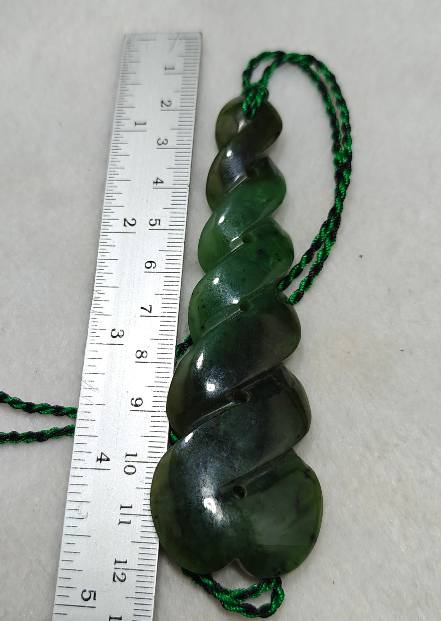 Hand carved infinity shape nephrite Jade pendant 10cm long