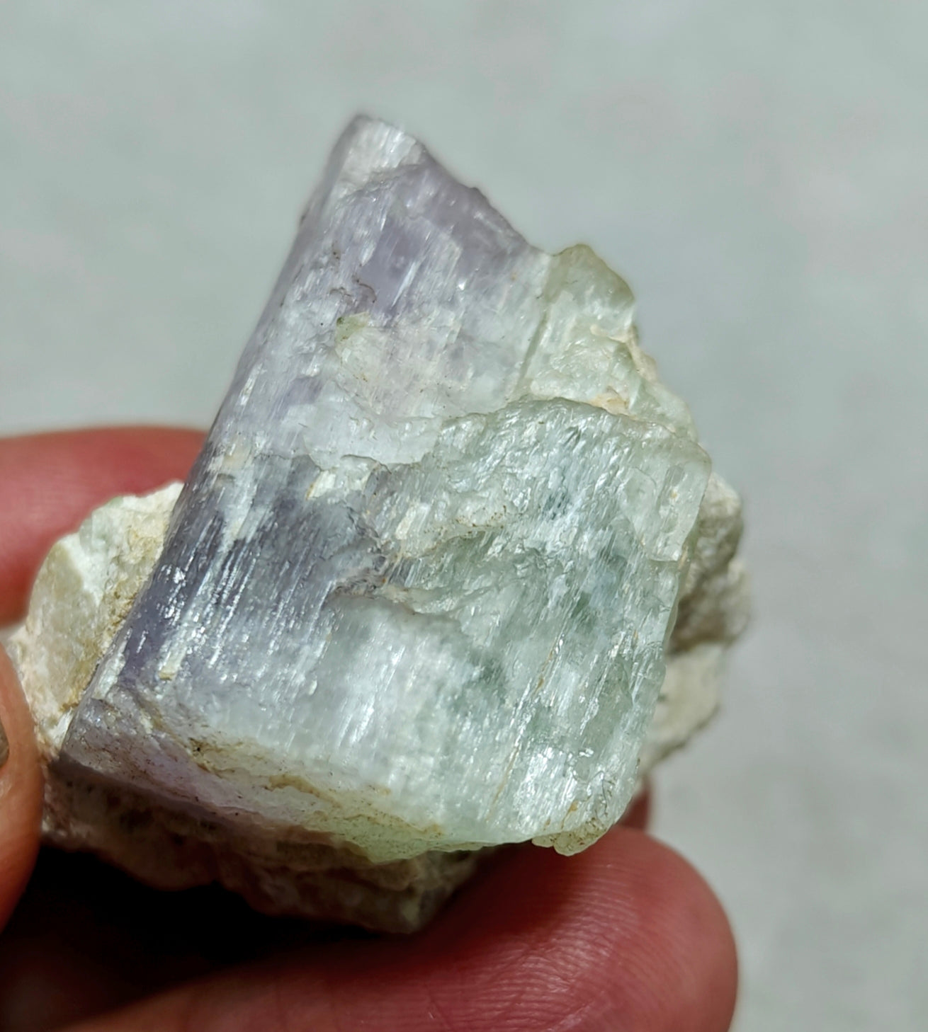 An amazing specimen of bicolor Kunzite on matrix of Albite 53 grams