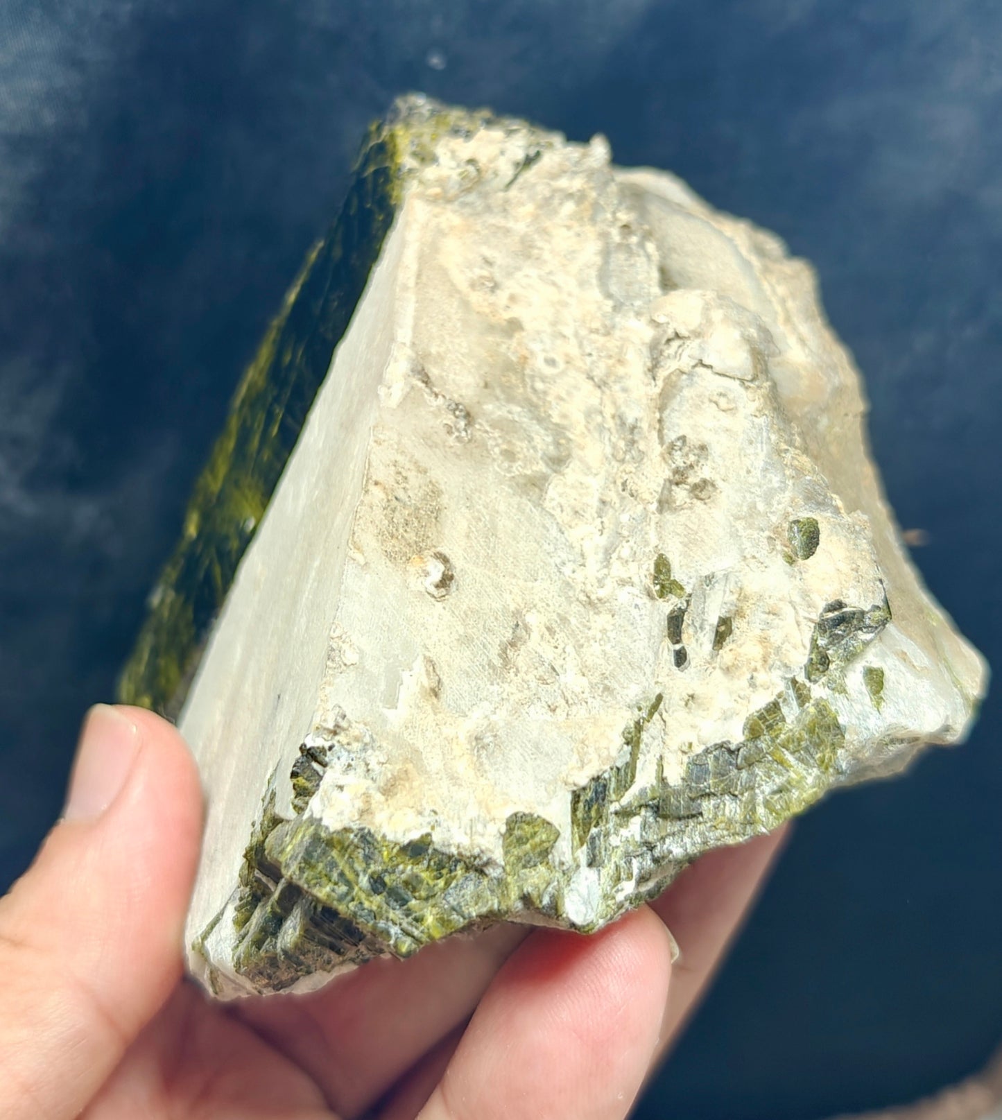 Natural Epidote crystal on matrix with Albite 943 grams