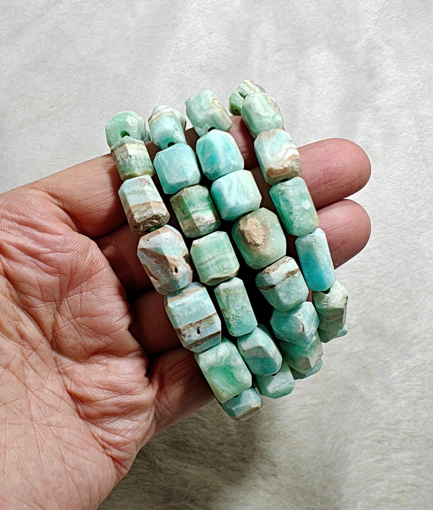 Natural aragonite beads bracelets adjustable elastic fit