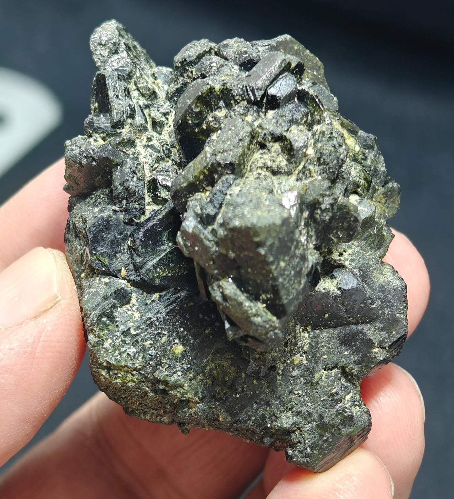 Natural dark green color epidote crystal 77 grams