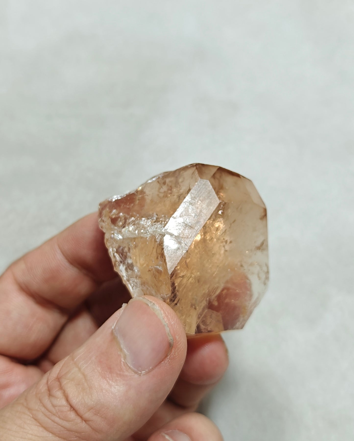 Terminated peach color Topaz crystal 84 grams