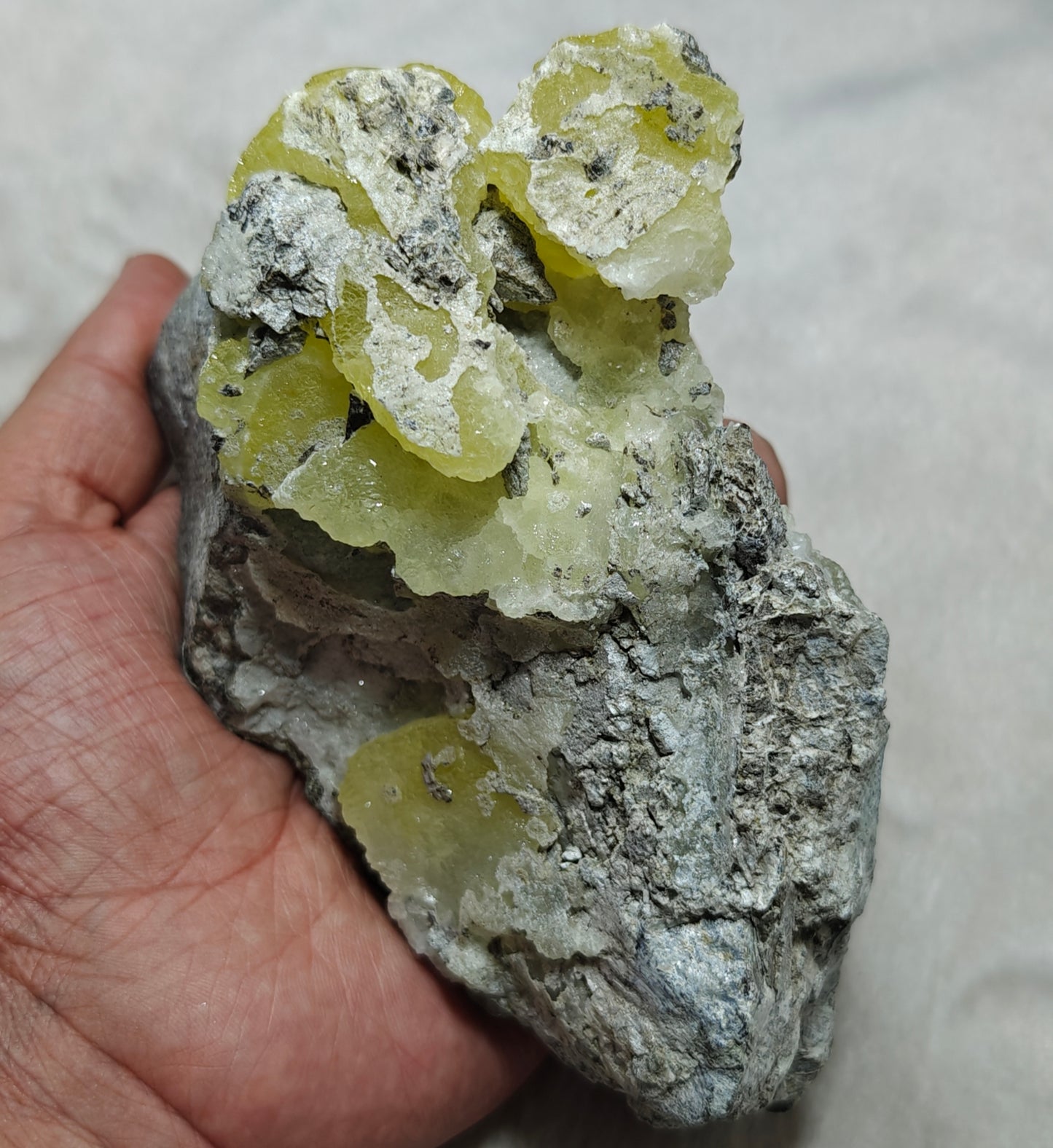 An amazing specimen of Natural yellow color Brucite on matrix 817 grams