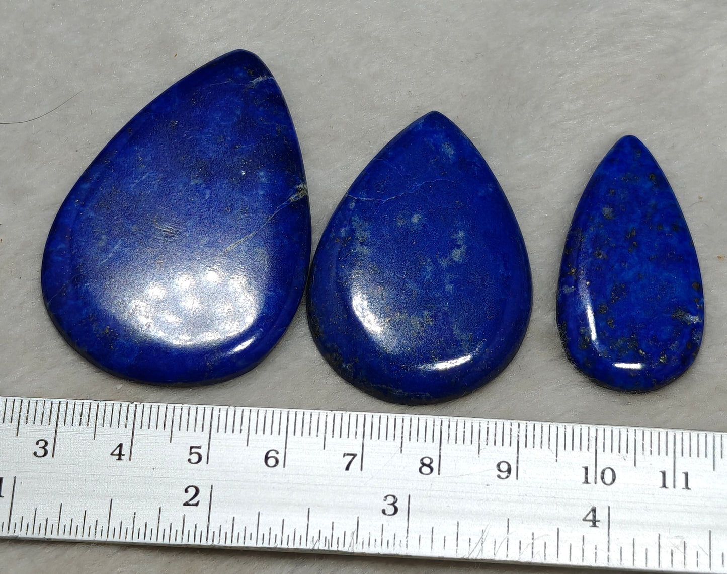 3 Lapis Lazuli Cabochons pear shaped flat back