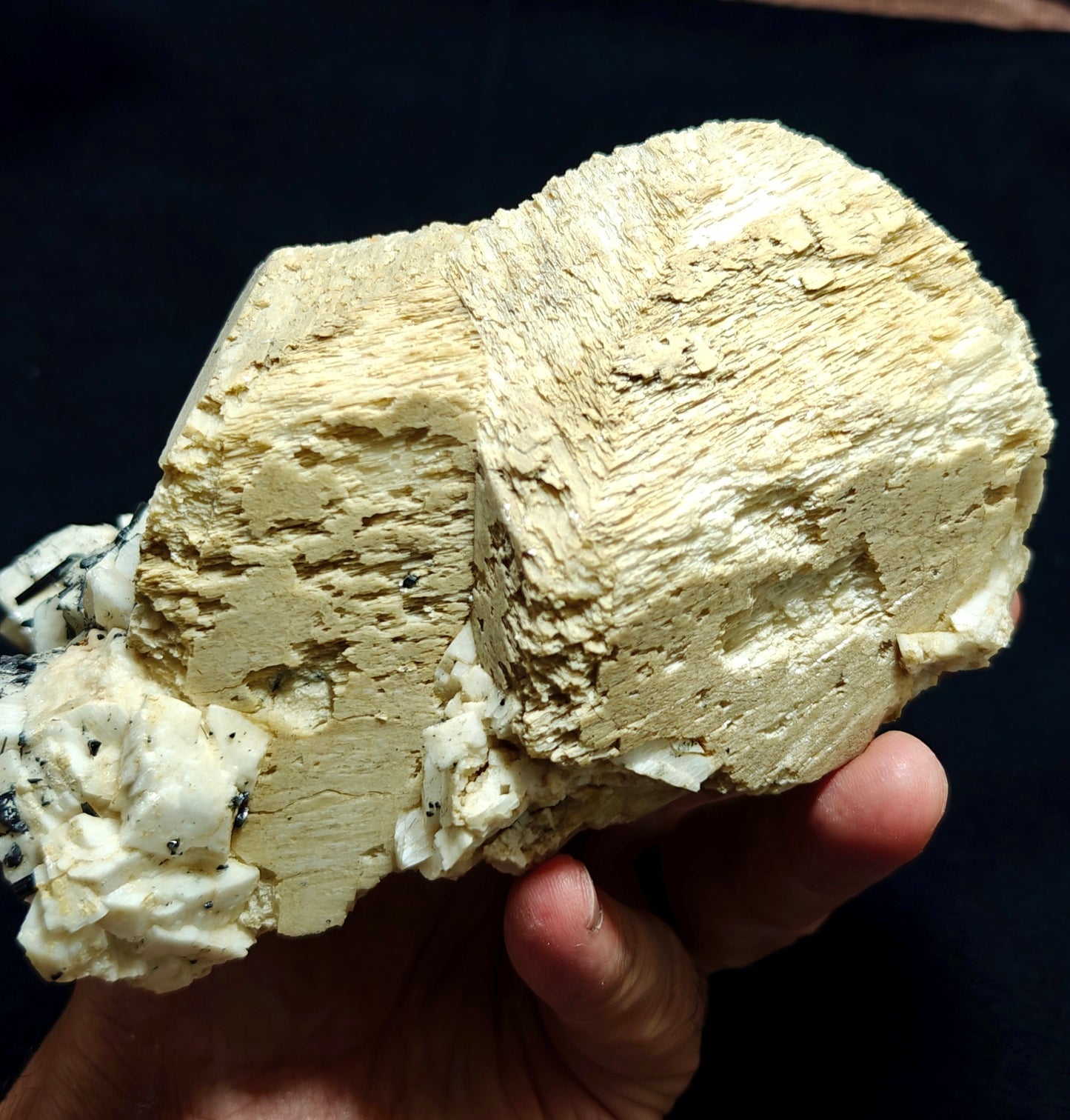 Etched feldspar with Black Tourmaline Crystal Cluster 880 grams