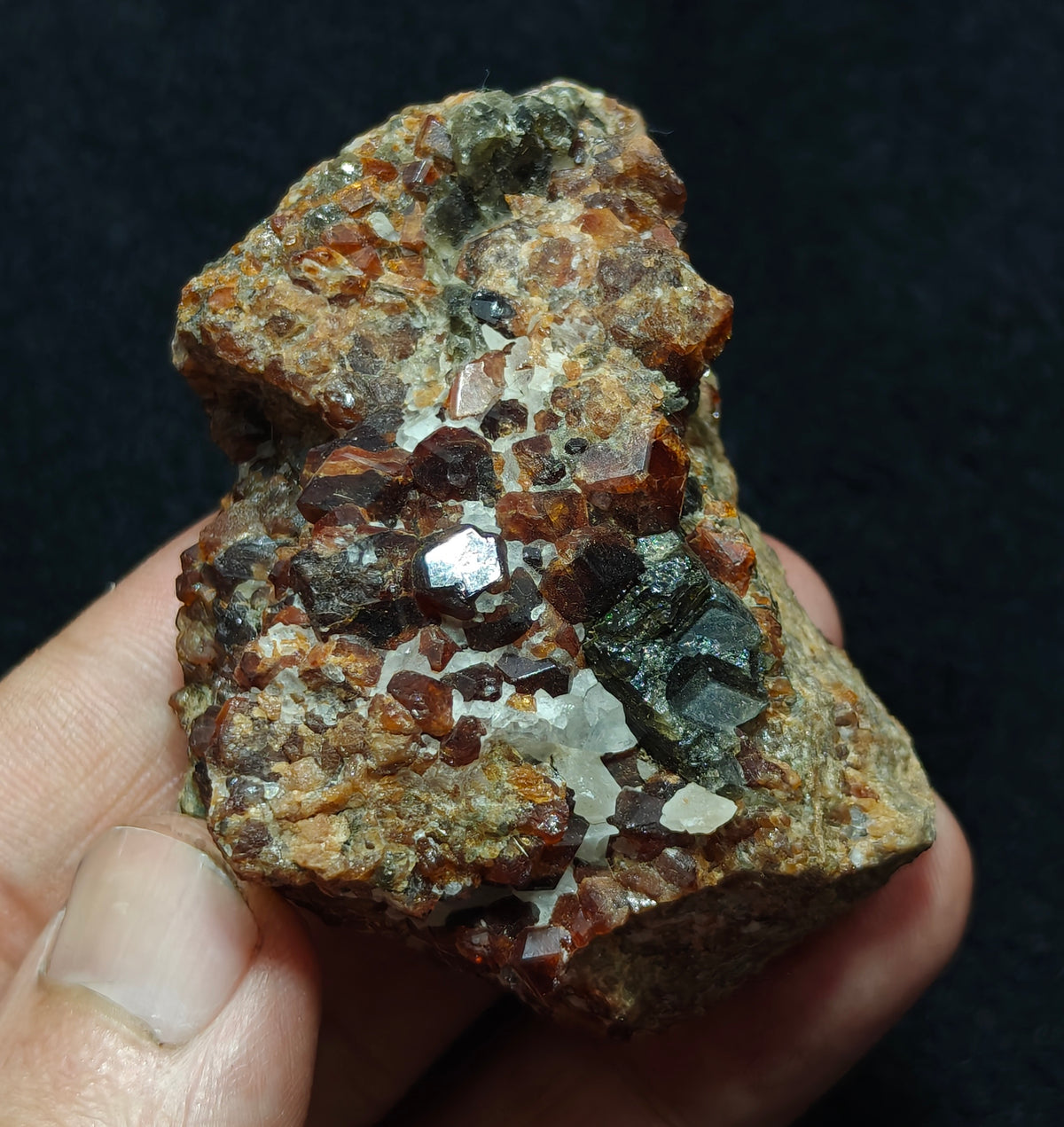 Double sided Hessonite Garnet clusters on matrix 164 grams