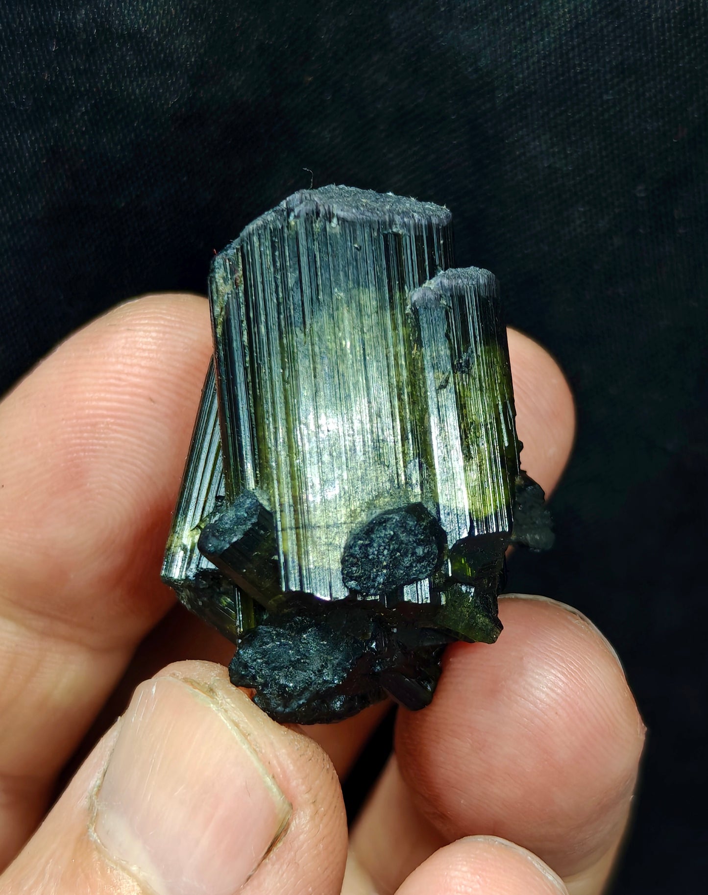 Dark green color Tourmaline crystal chatoyance 26 grams