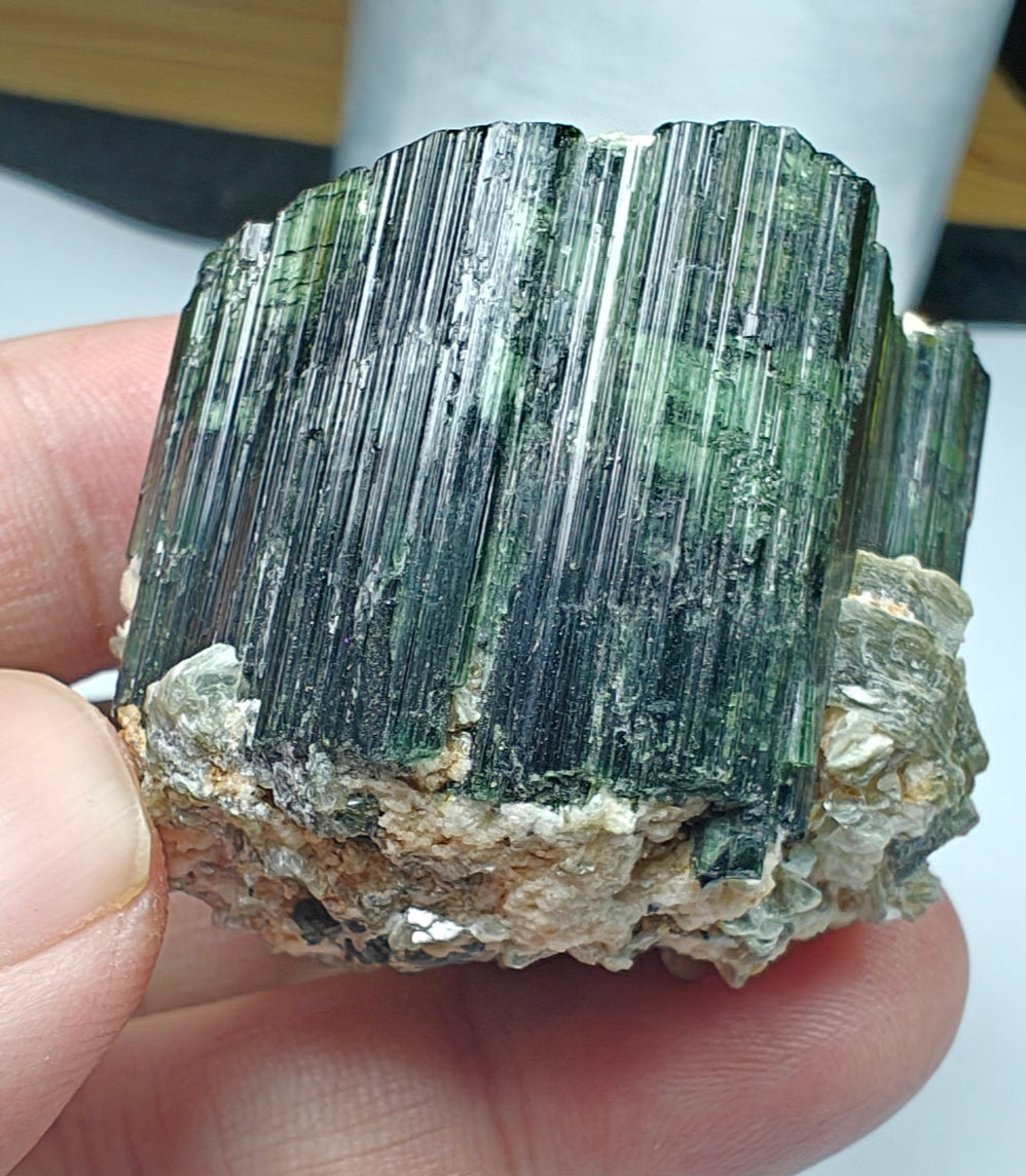 Natural Dark green color Tourmaline crystal having chatoyance effect amazing lustre 104 grams