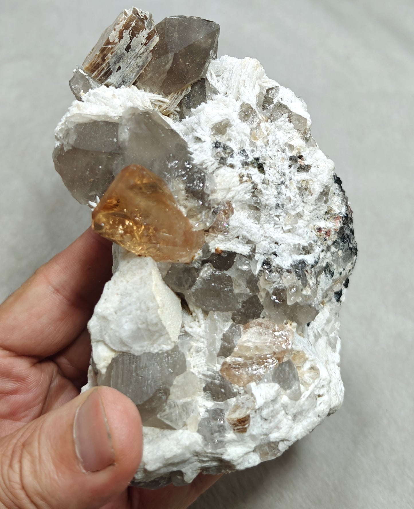 Natural terminated peach color Topaz crystal on matrix 677 grams
