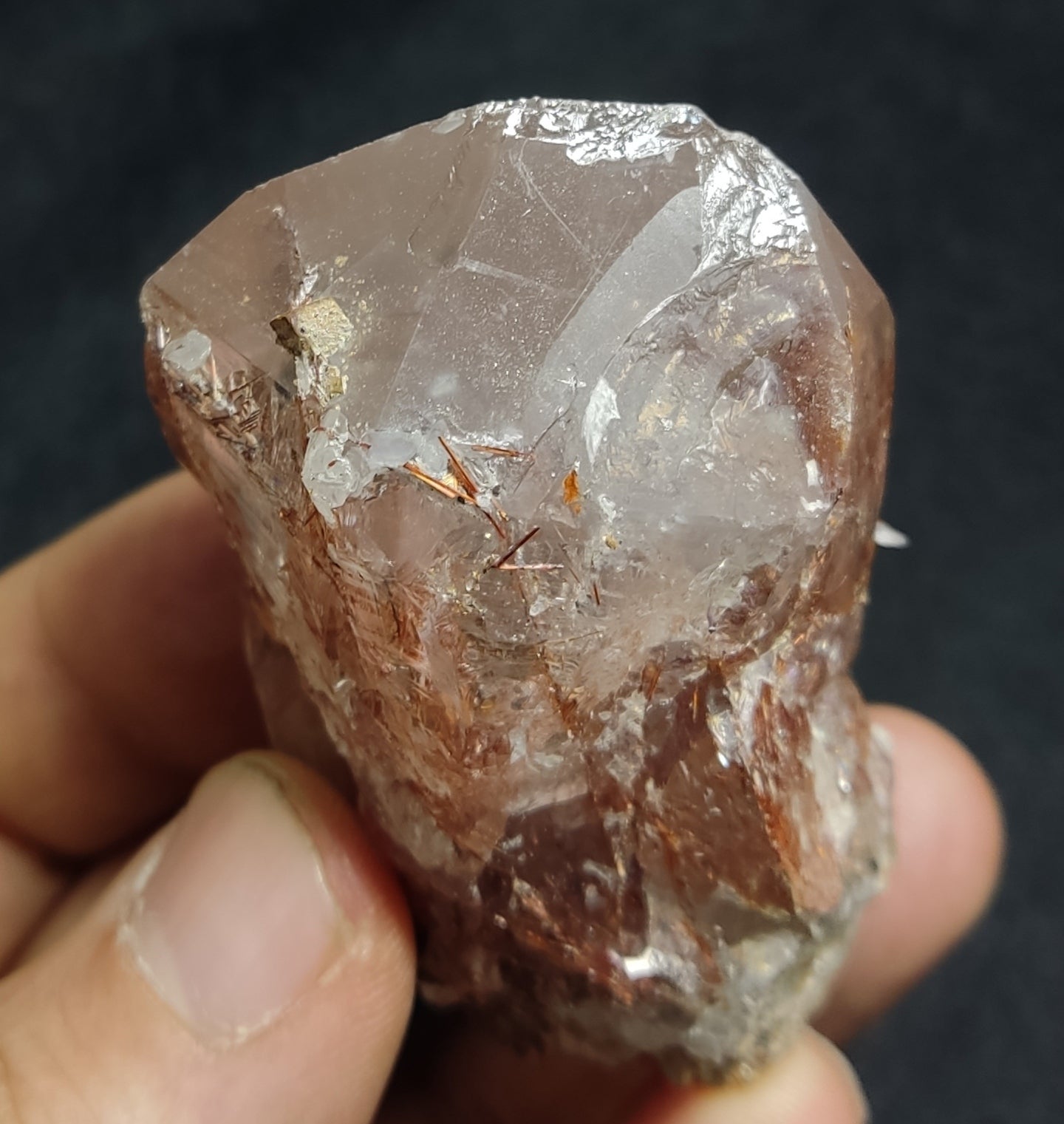 Natural Quartz Crystal with Rutiles Saginite and a siderite 119 grams