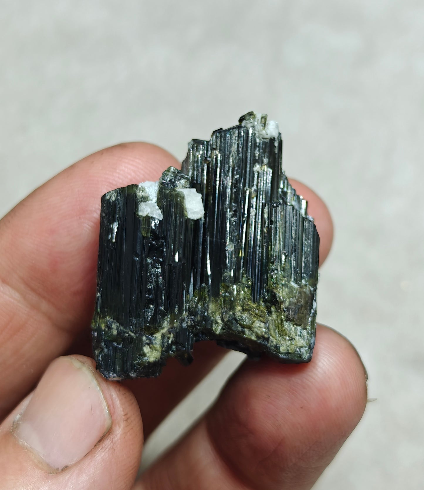 Dark green color Tourmaline crystals cluster with chatoyance effect amazing lustre 27 grams